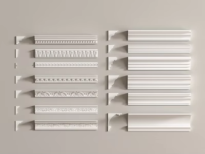 Plaster Cornices With Various Decorative Styles Displayed 3d model