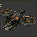 Futuristic Sci Fi Aircraft With Dual Circular Rotors Streamlined Body And Orange Green Accents