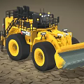 Large Yellow Loader with Black Cab Big Bucket and Heavy Duty Tires on Rough Ground
