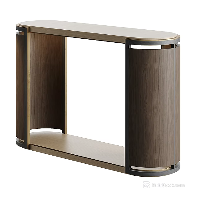 Modern Console Table Interior Design With Wooden Top And Metal Frame 3d model