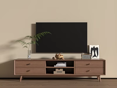 Minimalist Walnut Wood TV Cabinet With Functional Storage Drawers And Open Shelves For Home Decor 3d model