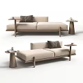 Modern Minimalist Chaise Lounge With Brown Cushion And Wooden Side Table