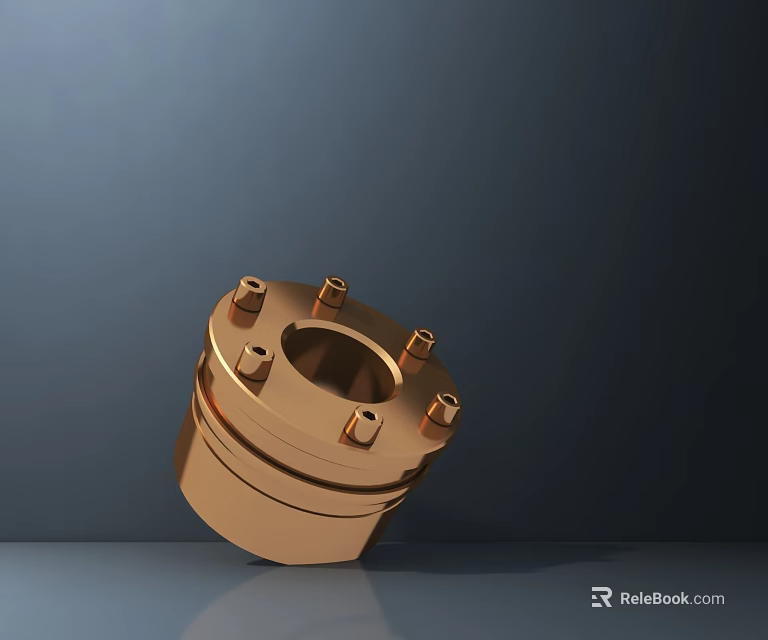 Golden Metal Sculpture Carving With Cylindrical Shape And Bolt Details On Dark Background 3d model 