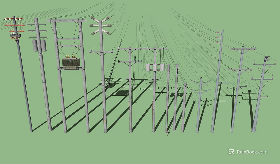 Modern Road Infrastructure with Electric Poles Power Lines and Utility Equipment 3d model 