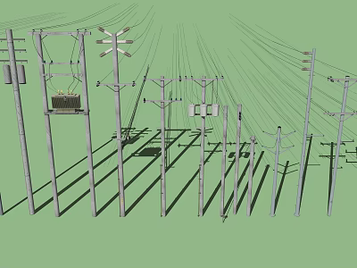 Modern Road Infrastructure with Electric Poles Power Lines and Utility Equipment 3d model