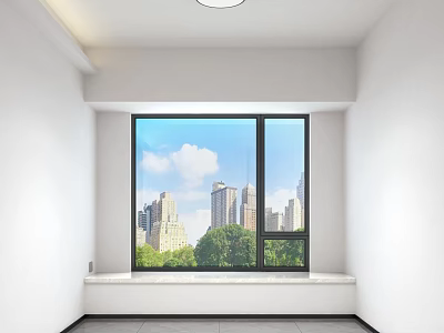 Modern Living Dining Room with White Walls Large Windows and City Green Trees View 3d model