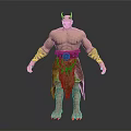 Muscular Demon Figure With Horns Leather Skirt Belt Chains And Clawed Feet