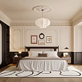 Elegant Bedroom Interior Design With Wainscoting Chandelier Framed Artworks Nightstands And Area Rug