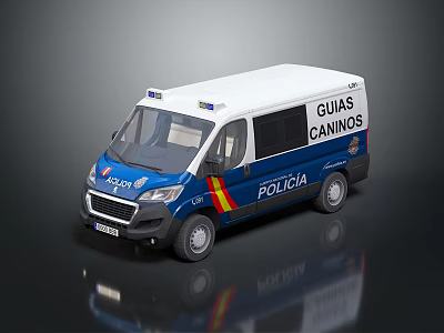 Policia Officer And Canine Guide In Blue White Emergency Police Van 3d model