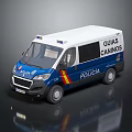 Policia Officer And Canine Guide In Blue White Emergency Police Van