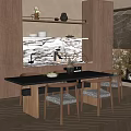 Middle Ancient Style Dining Table and Chair Combination Solid Wood Dining Table Wooden Dining Chair Rectangular Dining Table Cabinet 3d model