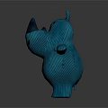 Blue Rhinoceros Stuffed Doll In Cartoon Style With Striped Design And Outstretched Arms