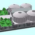 Cartoon Scene Featuring Domed Buildings Central Building Red Logo Green Grass Trees And Stone Fences