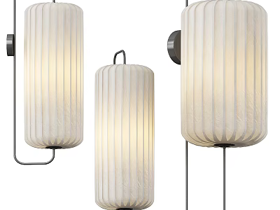 Modern Cylindrical Wall Lamps With White Striped Lampshades And Illuminated Design 3d model