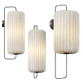 Modern Cylindrical Wall Lamps With White Striped Lampshades And Illuminated Design