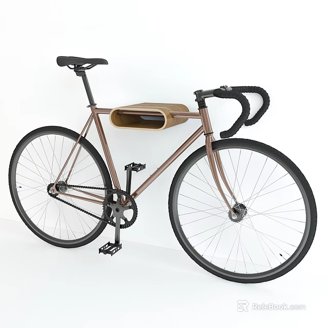 Vintage Bicycle With Brown Frame Black Handlebars And Wooden Storage Box 3d model 