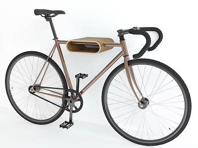 Vintage Bicycle With Brown Frame Black Handlebars And Wooden Storage Box 3d model