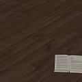 Dark Brown Polished Wooden Floor with Natural Grain and Open Book in Home Interior