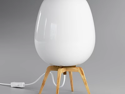 White Modern Table Lamp With Spherical Shade And Three Legged Wooden Base 3d model