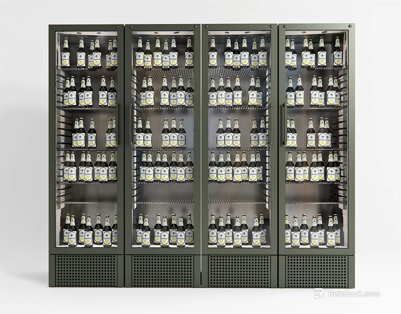 Modern Wine Cabinet With Glass Doors And LED Lighting Filled With Bottles 3d model 
