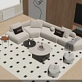 Modern L shaped Sofa And Coffee Table Set With Pillows On Geometric Rug 3d model