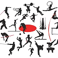 Sports Themed Wall Decor With Athletic Silhouettes Fitness Equipment And Red Circle