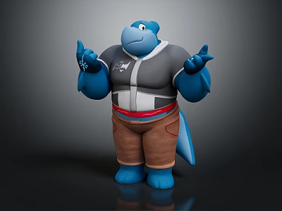 Blue Anthropomorphic Game Character With Gray Top Brown Pants And Open Hands Gesturing 3d model