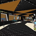 Modern Cinema Interior Corridor With Wall Posters Ceiling Design And Carpet 3d model