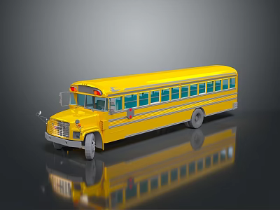 Yellow School Bus With Green Windows Multiple Panels And Shiny Exterior 3d model