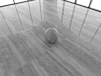 Glossy Floor Tiles In Modern Room With Large Windows And Sphere 3d model