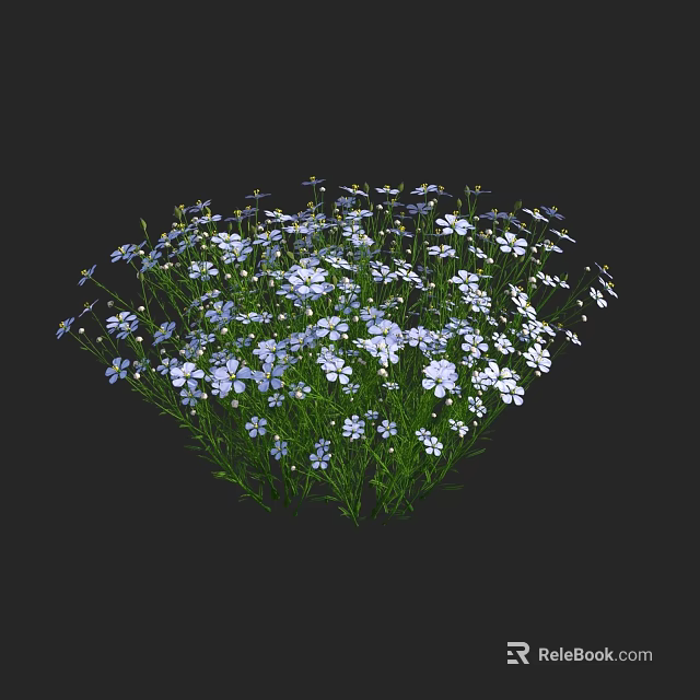 Blooming Blue And White Flowers With Green Leaves In Natural Cluster 3d model 
