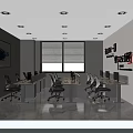 Modern Public Office Workspace with Desks Chairs Computers and Motivational Wall Slogans