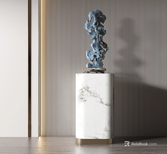 Modern Blue Abstract Sculpture Display With White Marble Base Indoor Decor 3d model 
