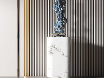 Modern Blue Abstract Sculpture Display With White Marble Base Indoor Decor 3d model
