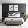 Modern background double bed 3d model