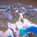 Scenic Mountain Landscape With Snowy Peaks Blue Lakes And Green Vegetation