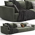 Comfortable Green Sectional Sofa With Mixed Color Cushions And Dark Throw Blanket 3d model