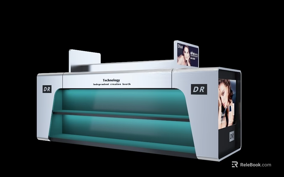 DR Brand Silver Blue Reception Desk With Display Screens And Display Area 3d model 
