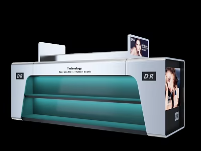 DR Brand Silver Blue Reception Desk With Display Screens And Display Area 3d model