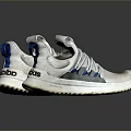 White Sports Shoes With Blue Accents And Mesh Material For Casual Wear