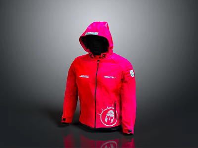 Bright Pink Hooded Jacket Featuring UNIFIT Logo And Round Emblem Design 3d model