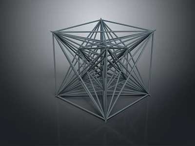 Modern 3D Geometric Cube Structure Featuring Intricate Metal Wire Crossed Lines 3d model