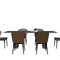Modern White Round Dining Table Set With Brown Gray Chairs And Black Legs 3d model