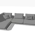 Light Gray L Shaped Sectional Sofa With Multiple Cushions And Checkered Pillow 3d model