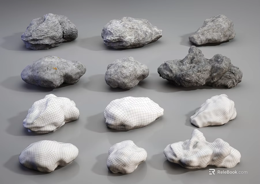 Natural Stone and Wood Decorative Pieces with Various Textures and Shapes 3d model 