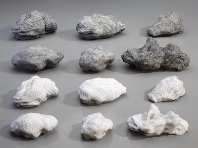 Natural Stone and Wood Decorative Pieces with Various Textures and Shapes 3d model