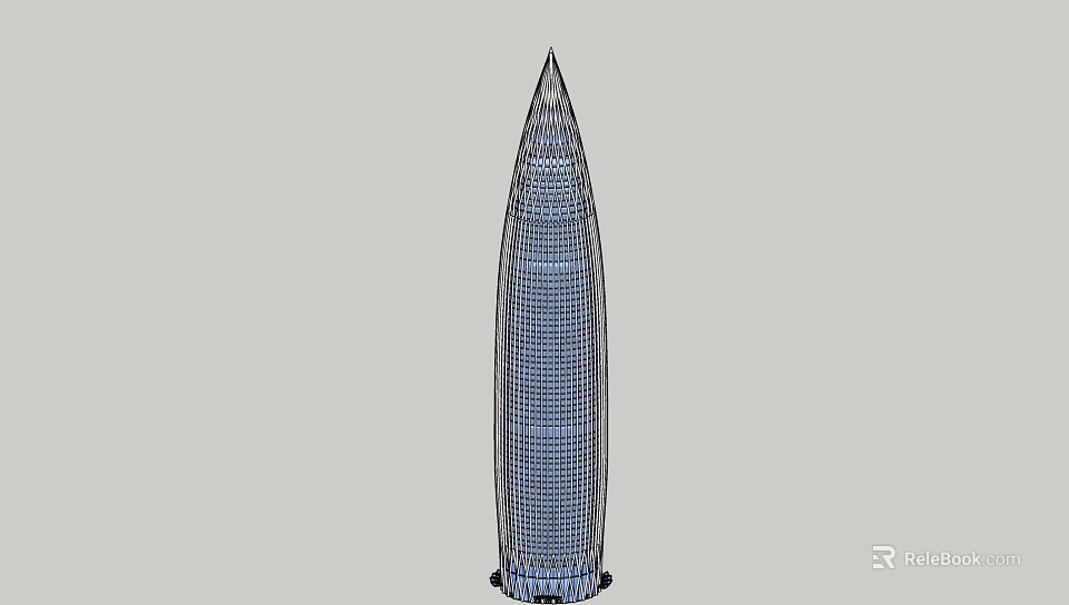Tall Modern Skyscraper With Grid Facade And Pointed Top Architectural Design 3d model