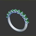 Silver Ring With Round Green Gemstones Arranged In Curved Design For Fashion Accessories