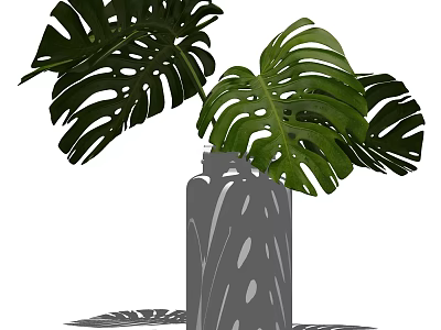 Green Monstera Leaves in Decorative Vase with Perforated Dots Design for Home Interior 3d model
