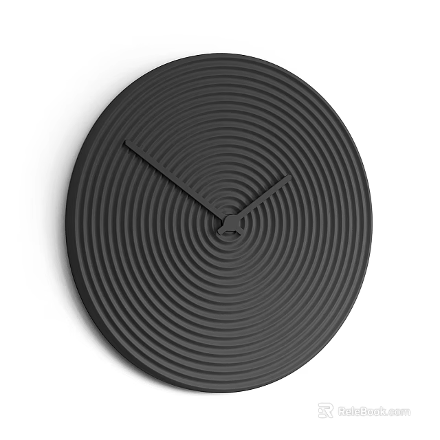 Black Circular Wall Clock With Concentric Circle Texture And Modern Design 3d model 